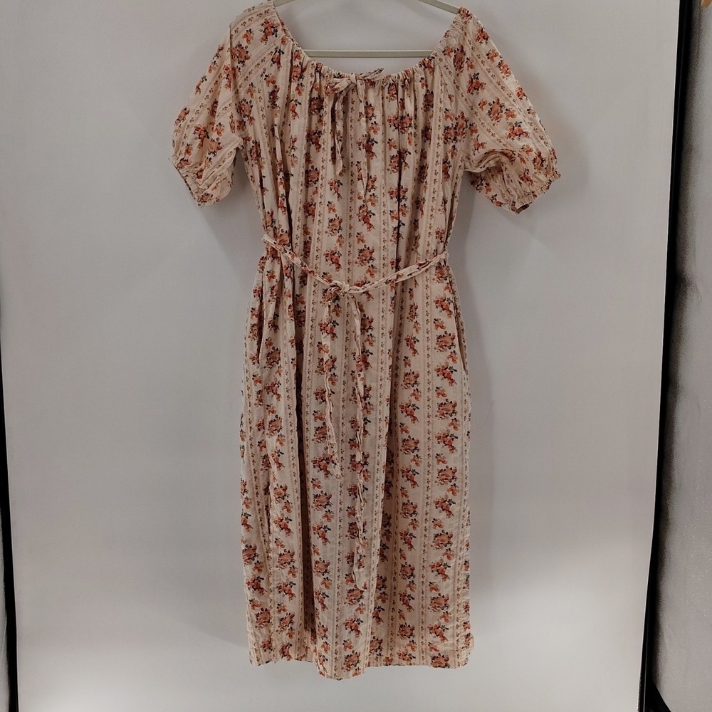 A Loves A Floral Print Belted Dress Cream Size Medium Side Pockets Cotton - Picture 1 of 9